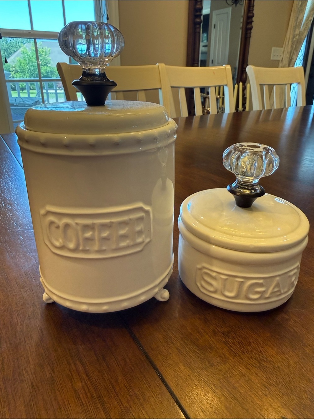 Mud Pie Ceramic Coffee & Sugar Canister Set with Glass Door Knob tops